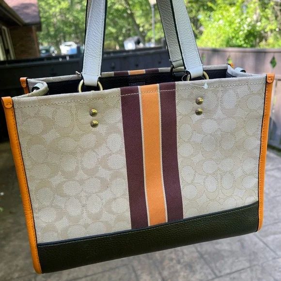 Coach Pink and Orange Tote Bag with Signature Monogram